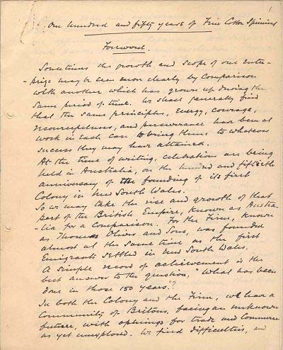 First page of the hand written history